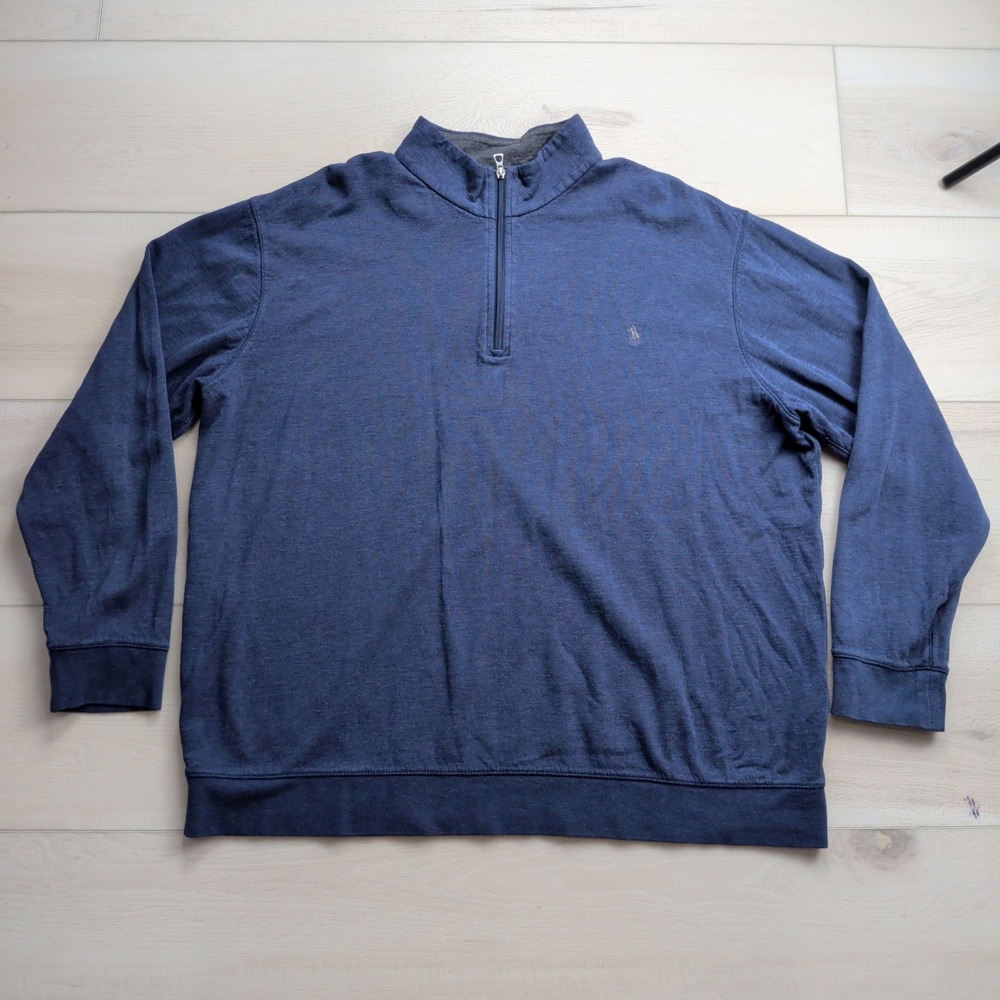 Polo Ralph Lauren Luxury Jersey Quarter Zip Pullover Mens 2XLT Heather Blue